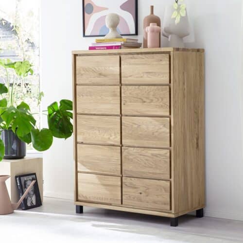 Heimdal Snedker Kommode/Skænk på Metalfødder i Massiv FSC Egetræ fra Organic Sleep | 5 skuffer & 1 låge | B88 x H122 x D42 cm | Leveres Færdigsamlet