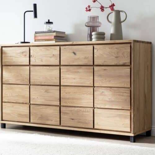 Heimdal Snedker Kommode/Skænk på Metalfødder i Massiv FSC Egetræ fra Organic Sleep | 4 Skuffer & 4 Låger | B172 x H100 x D48 | Leveres Færdigsamlet