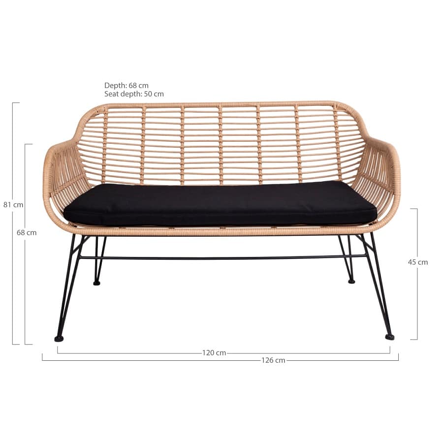 Trieste Sofa i Natur Rattan & Sort Stål fra House Nordic | Med Hynde - Billede 4