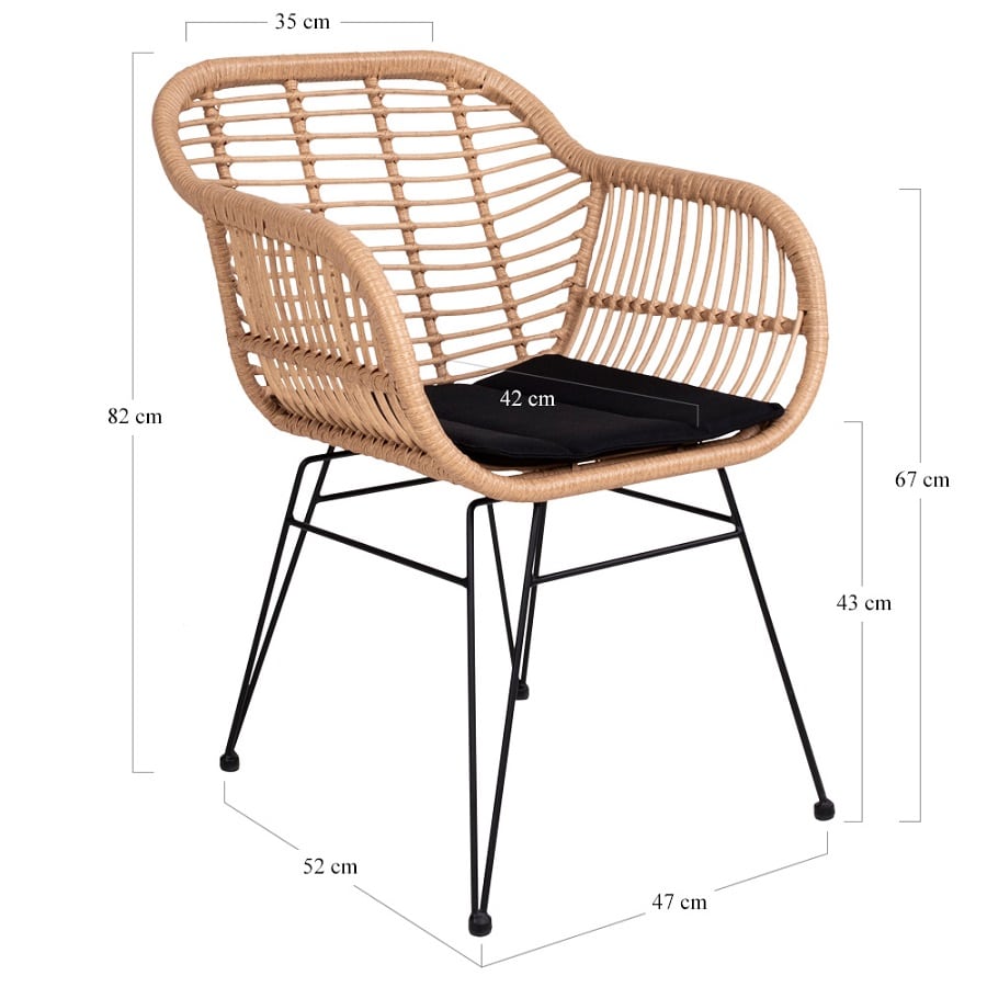 Trieste Stol i Natur Rattan & Sort Stål fra House Nordic | med Hynde - Billede 8