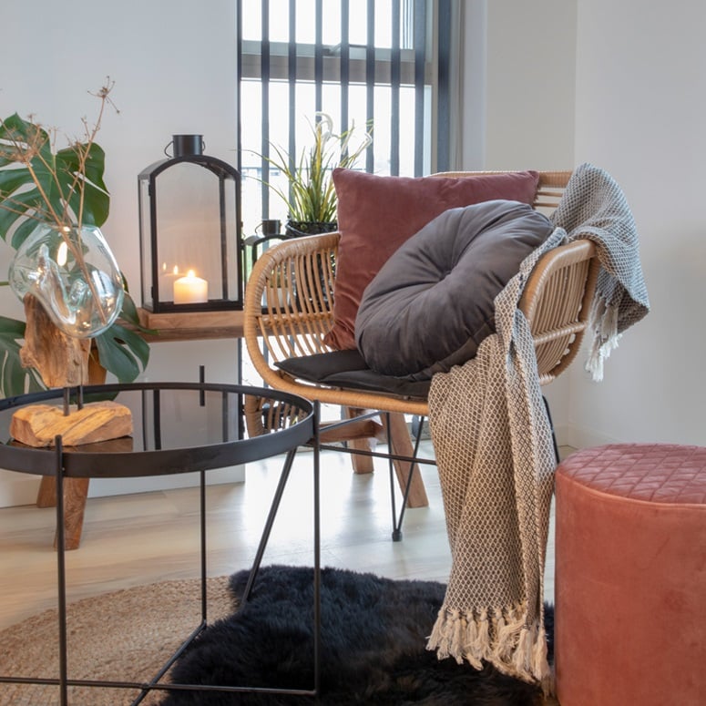 Trieste Stol i Natur Rattan & Sort Stål fra House Nordic | med Hynde - Billede 4