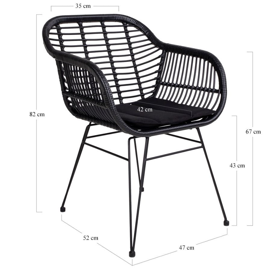 Trieste Stol i Sort Rattan & Sort Stål fra House Nordic | med Hynde - Billede 7