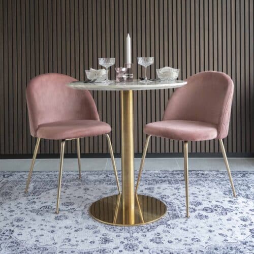 Geneve Spisebordsstol i Rosa Velour med Messing-look-ben fra House Nordic