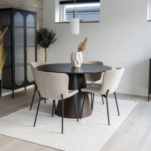 Maceda Spisebordsstole i Beige bouclé med sorte stål ben fra House Nordic
