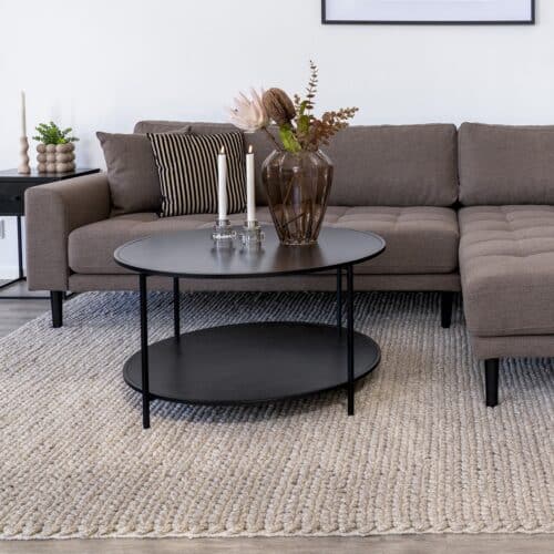 Vita Sofabord med sort spån-bordplade & sort stål stel fra House Nordic | H45 Ø80