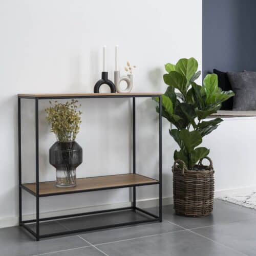 Vita Konsolbord i sort stål med egetræslook spånplade fra House Nordic | H80 x36 x80 cm
