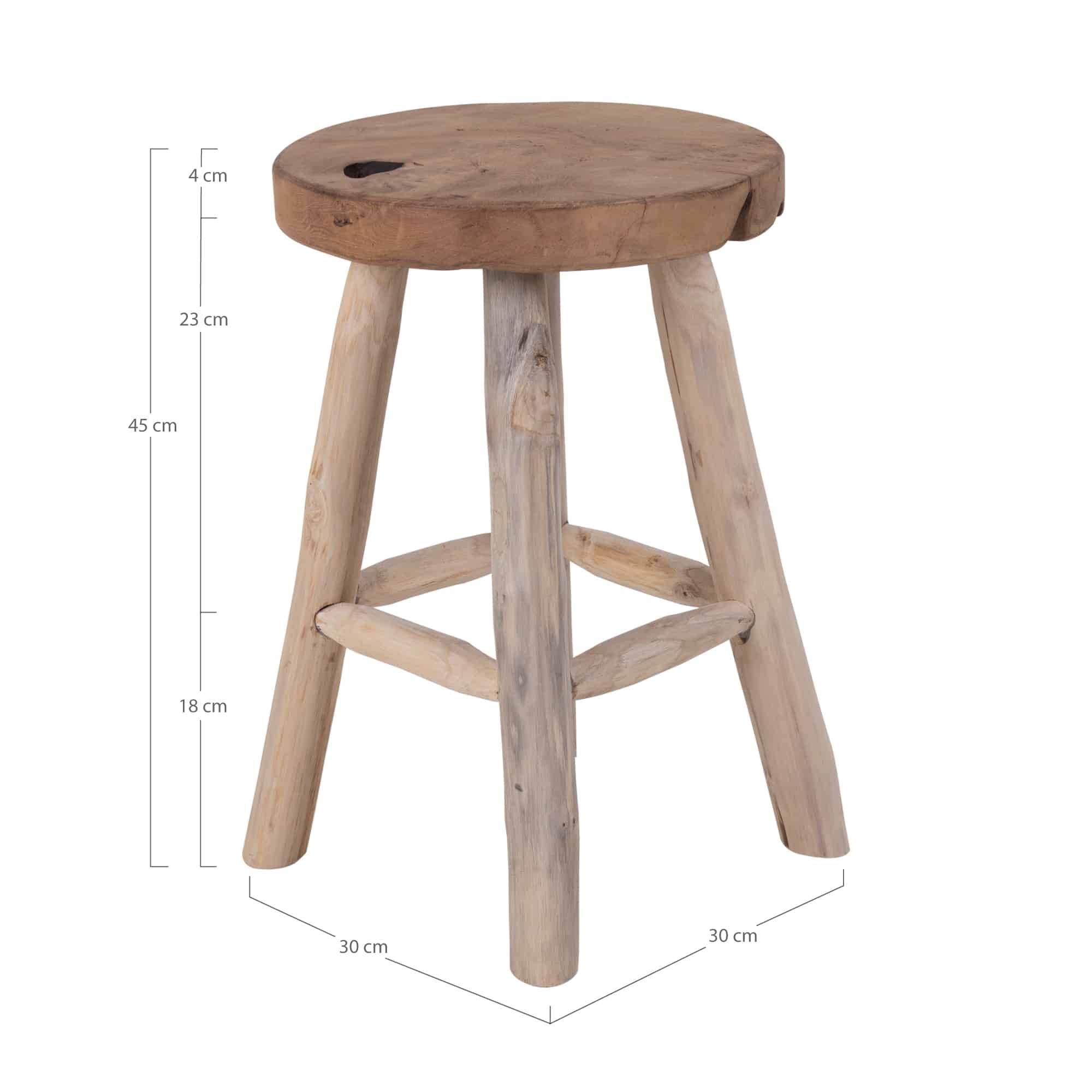 Badia Taburet i massiv teaktræ med 4 ben fra House Nordic | Ø30x45 cm - Billede 3