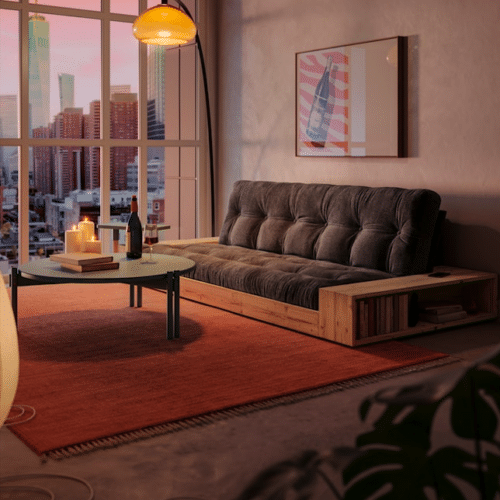 BASE Sovesofa med Armlæn & Opbevaring Fra Karup Design i 100% Massiv FSC Fyrretræ | Japandi | Sofa: 244x110x72 cm | Madras: 130x190 cm