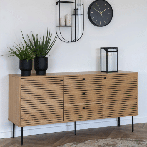 Kyoto Skænk i Natur Egefiner Fra House Nordic | 3 skuffer & 2 låger | 150x40x74 cm