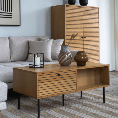 Kyoto Sofabord i Natur Egefiner Fra House Nordic | 2 Skuffer - 50x100x45 cm