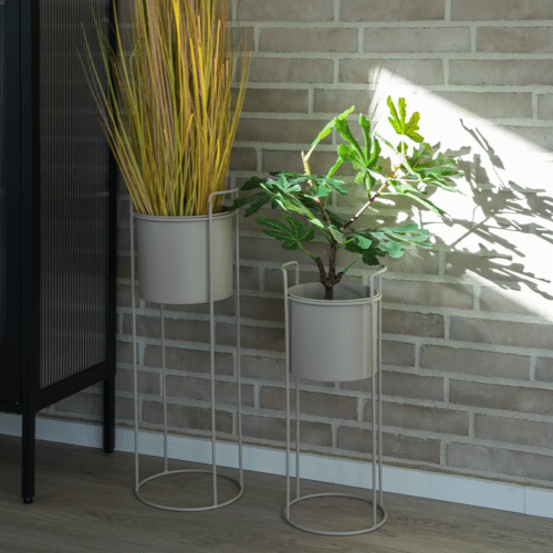 Rabo Blomsteropsats i Sandfarvet Stål Fra House Nordic | Sæt af 2 ø18/21,5x50/65cm