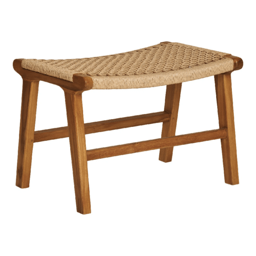Derby Fodskammel i Massiv Teaktræ og Flet Fra House Nordic | 60x40x42cm