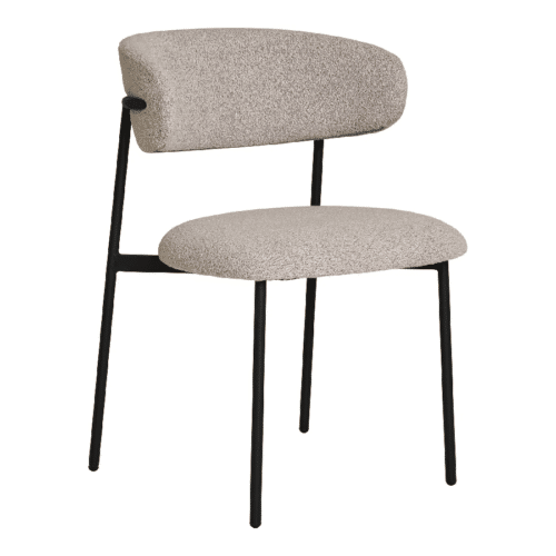 Mira Spisebordsstol i Sand Bouclé med Sorte Metalben Fra House Nordic | Polyester - OUTLET
