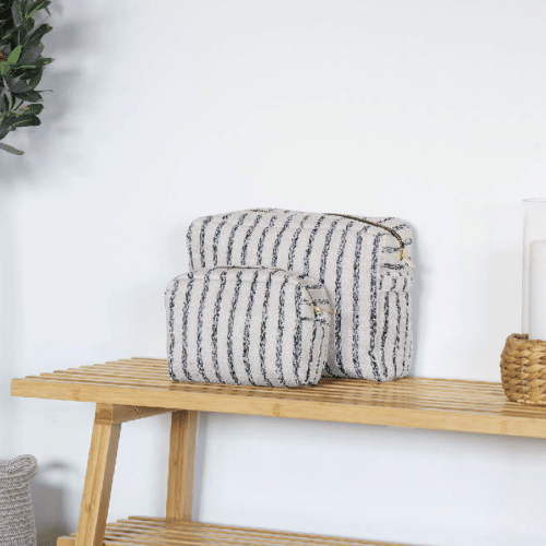 Nador Toilettaske i Sand Mix Fra House Nordic | Polyester - 20/30x14/22x9/11 cm - Sæt af 2