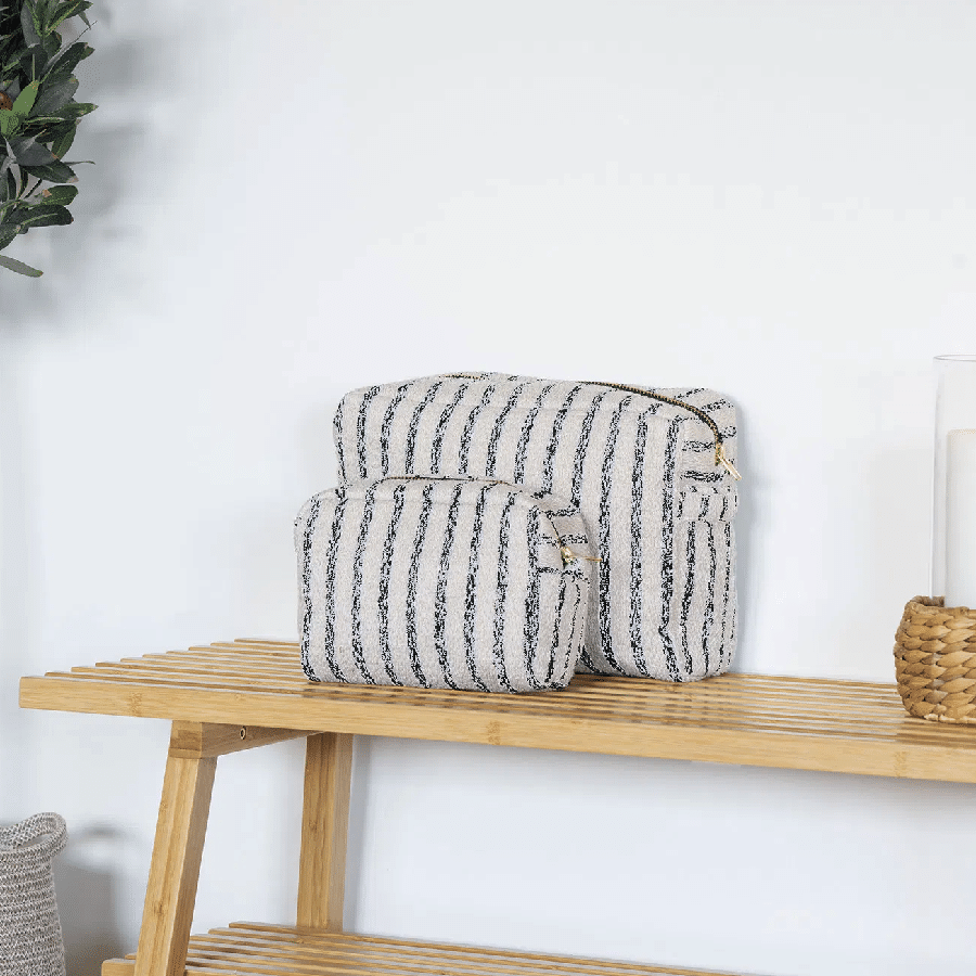 Nador Toilettaske i Sand Mix Fra House Nordic | Polyester - 20/30x14/22x9/11 cm - Sæt af 2