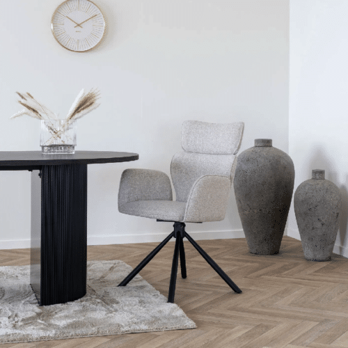 Cordoba Spisebordsstol med Drejefod i Sandfarvet Polyester med Sorte Ben fra House Nordic | L61xB61xH95cm