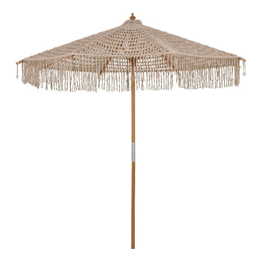 Martos Hæklet Parasol i Beige Bomuld med Træstok fra House Nordic | Ø250cm - UDSOLGT TIL 2026 - Billede 2