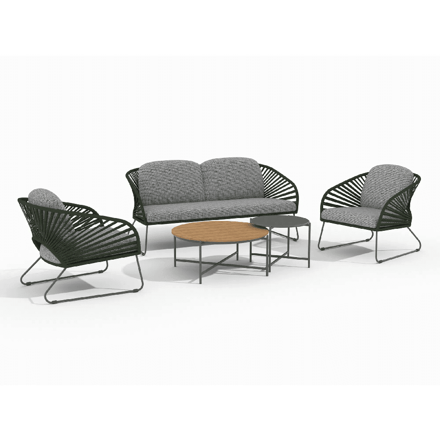 Novella Loungesæt i Grøn = 2 Borde, 2 Stole & 1 Sofa inkl. Grå Hynder fra House Nordic | L78xB71/162xH73cm - Billede 4