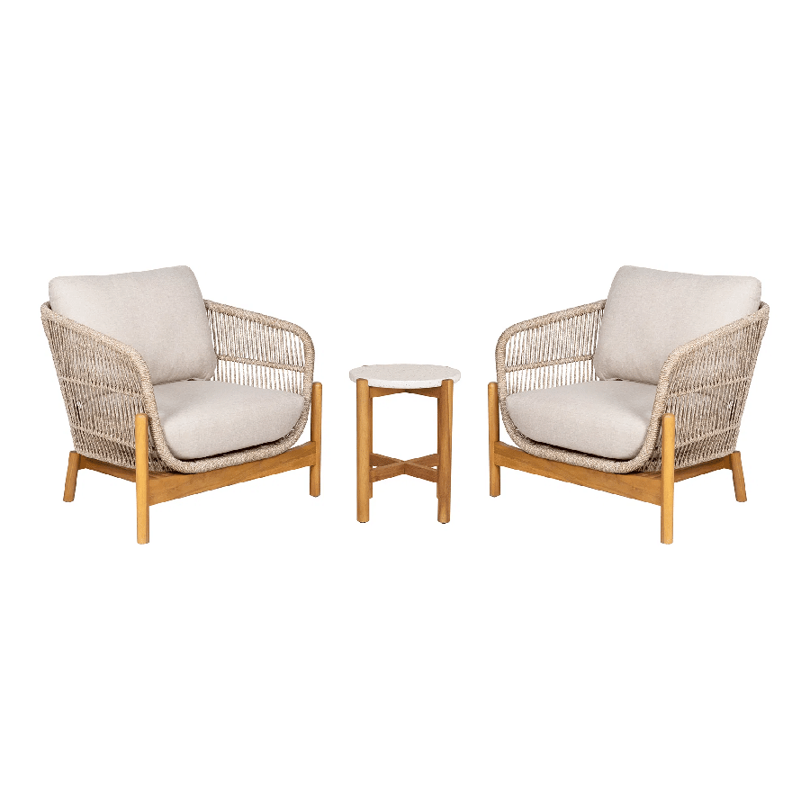 Terracina Havemøbelsæt med Ben i Massiv Akacietræ & Hvid Bordplade inkl. Beige Hynder fra House Nordic | bord + 2 Loungestole - Billede 2
