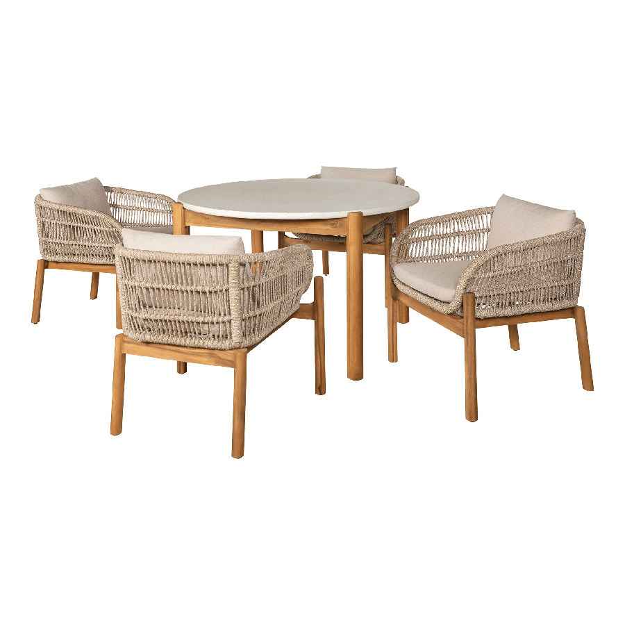 Terracina Havemøbelsæt med Ben i Akacietræ & Hvid Bordplade inkl. Beige Hynder fra House Nordic | Spisebord + 4 Spisebordsstole - Billede 2