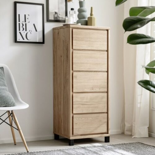 Heimdal Snedker Kommode i Massiv Egetræ med 5 Skuffer med Metalben fra Organic Sleep | Naturolie
