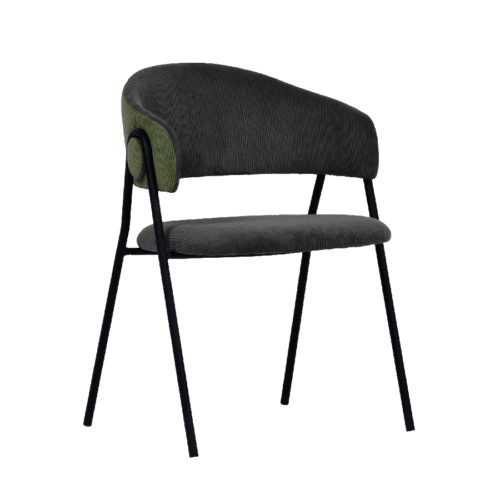 Lina Spisebordsstol i Mørkegrå Rillet Fløjl, Grøn Bagside & Sort Stel fra House Of Sander | H78 x B53 x L60 cm