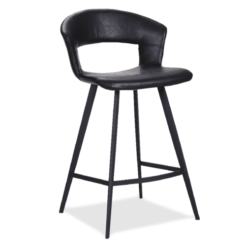 Tora Barstol i Sort Imiteret Læder & Sort Stel fra House Of Sander | H90,5 x B53 x L53 cm