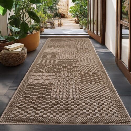 Amanda Indendørs/Udendørs Ternet Gulvtæppe i Beige fra Rugs by Uniquebeds Home & Living | Flere Størrelser