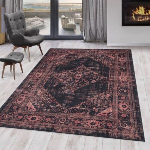 Barbara Gulvtæppe i Rød & Sort med Orientalsk Design fra Rugs by Uniquebeds Home & Living | Flere Størrelser