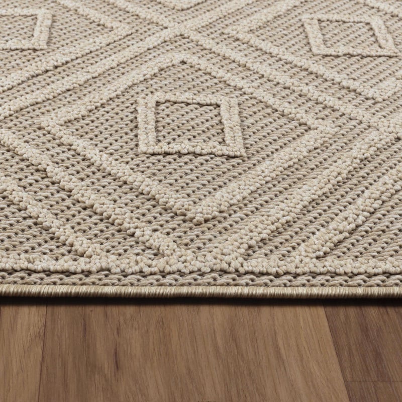 Ellie Indendørs/Udendørs Gulvtæppe i Beige med Simpelt Diamantgitter Mønster fra Rugs by Uniquebeds Home & Living | Flere Størrelser - Billede 4