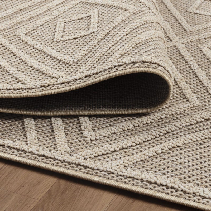 Ellie Indendørs/Udendørs Gulvtæppe i Beige med Simpelt Diamantgitter Mønster fra Rugs by Uniquebeds Home & Living | Flere Størrelser - Billede 5