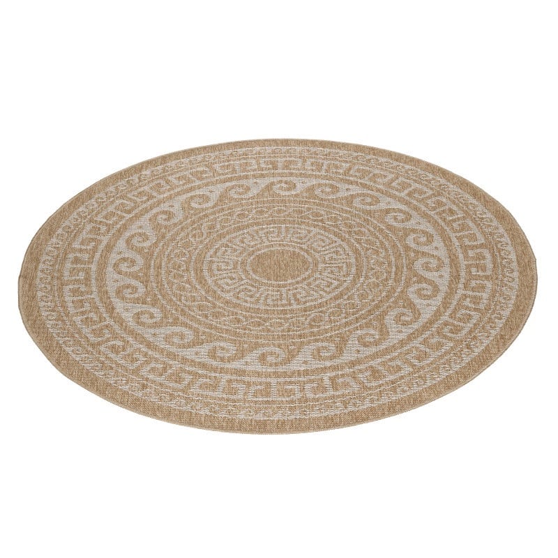 Jasmine Rundt Indendørs/Udendørs Gulvtæppe i Beige med Simpelt Lyst Bølgemønster fra Rugs by Uniquebeds Home & Living | Flere Størrelser - Billede 5