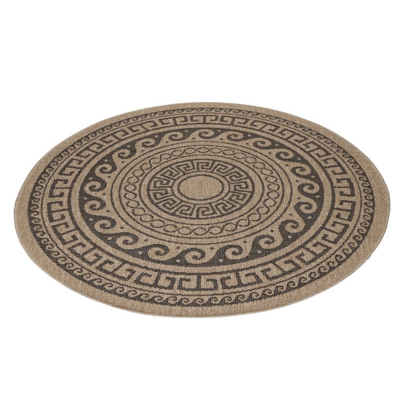Jasmine Rundt Indendørs/Udendørs Gulvtæppe i Beige med Simpelt Mørkt Bølgemønster fra Rugs by Uniquebeds Home & Living | Flere Størrelser - Billede 5