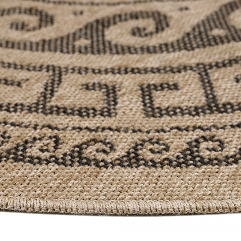 Jasmine Rundt Indendørs/Udendørs Gulvtæppe i Beige med Simpelt Mørkt Bølgemønster fra Rugs by Uniquebeds Home & Living | Flere Størrelser - Billede 3