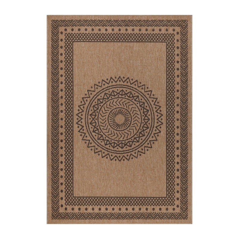 Nancy Indendørs/Udendørs Gulvtæppe i Beige & Sort med Simpelt Mandala Mønster fra Rugs by Uniquebeds Home & Living | Flere Størrelser - Billede 2