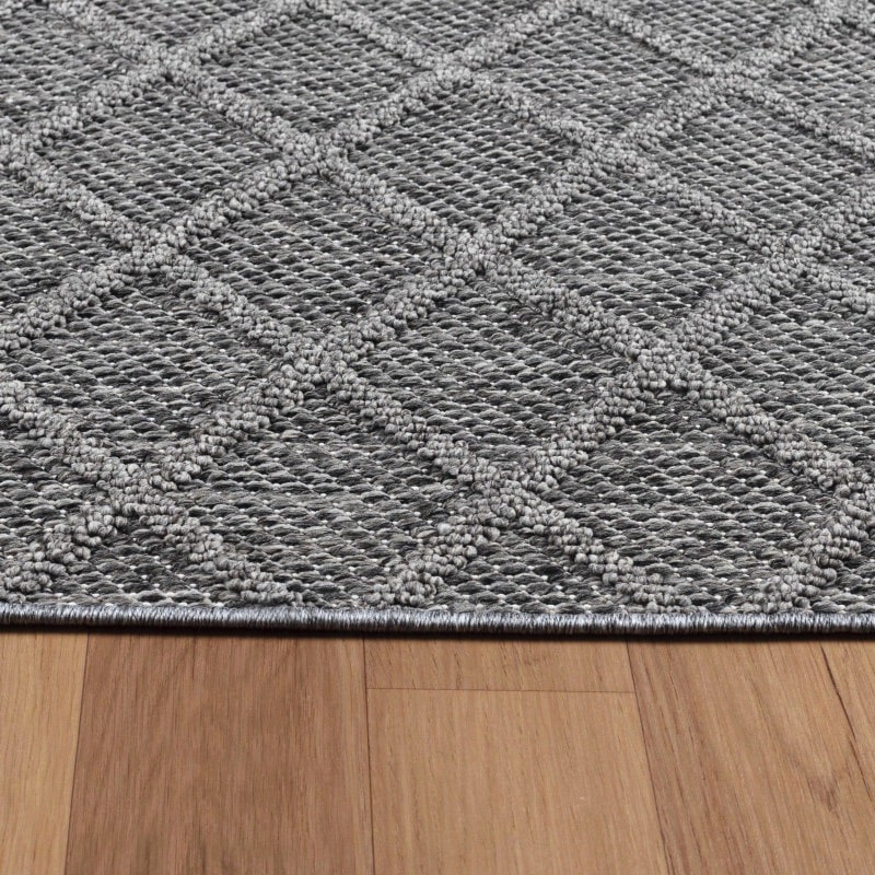 Ophelia Indendørs/Udendørs Gulvtæppe i Grå med Ternet Mønster fra Rugs by Uniquebeds Home & Living | Flere Størrelser - Billede 2