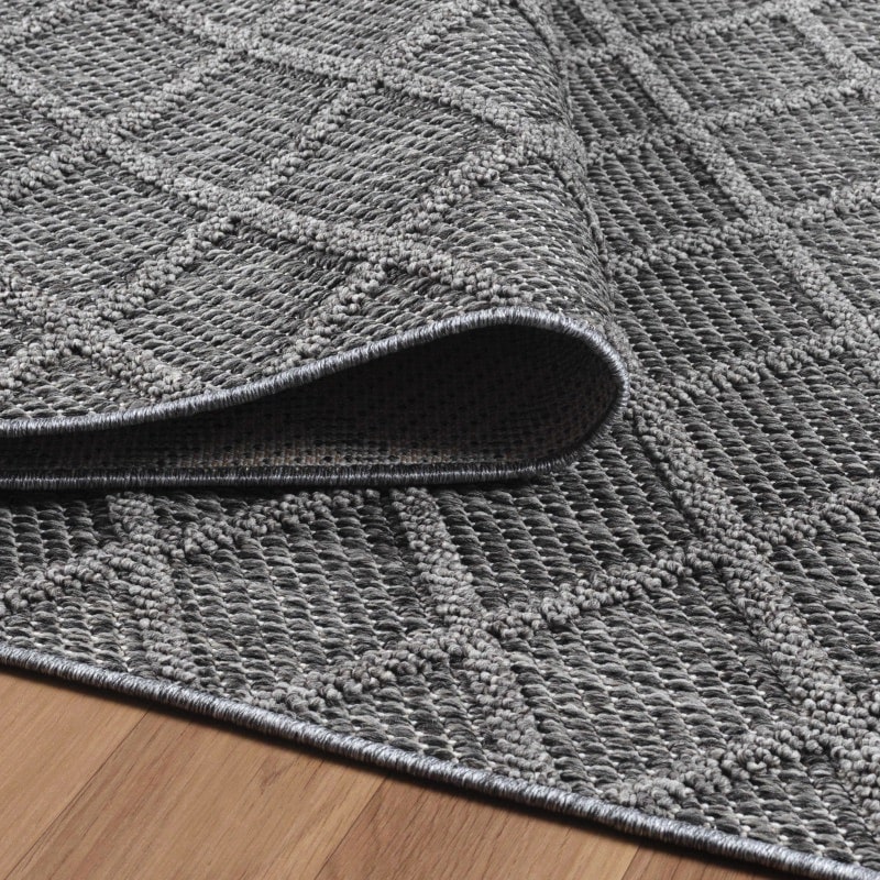 Ophelia Indendørs/Udendørs Gulvtæppe i Grå med Ternet Mønster fra Rugs by Uniquebeds Home & Living | Flere Størrelser - Billede 3