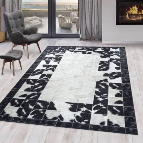 Susan Gulvtæppe med Sort & Hvidt Patchwork Design fra Rugs by Uniquebeds Home & Living | Flere Størrelser