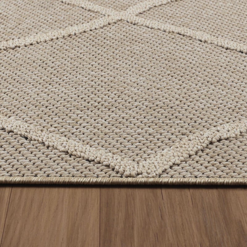 Zara Indendørs/Udendørs Gulvtæppe i Beige med Simpelt Ternet Mønster fra Rugs by Uniquebeds Home & Living | Flere Størrelser - Billede 2
