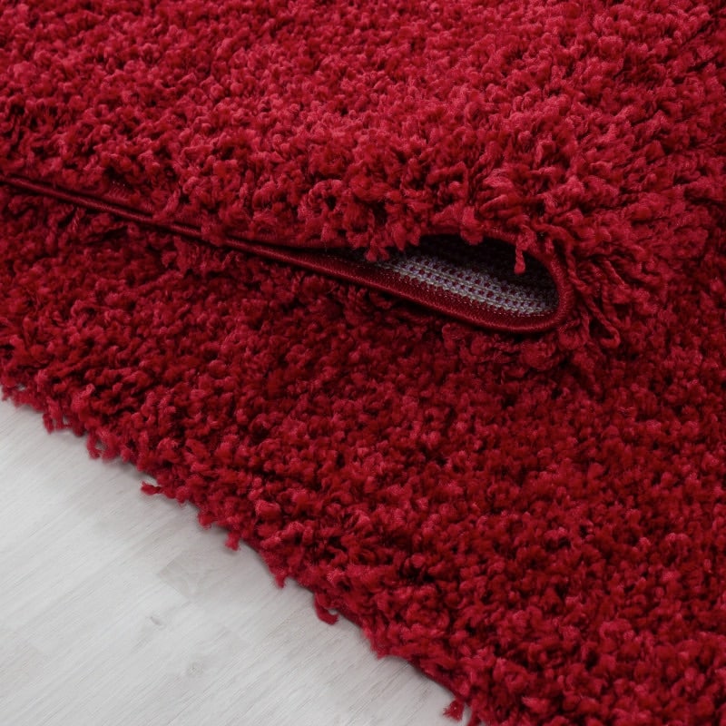Luna Ensfarvet Fluffy Gulvtæppe i Rød fra Rugs by Uniquebeds Home & Living | Flere Størrelser i Firkantet & Rund - Billede 6