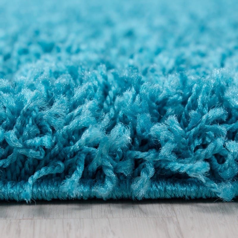 Luna Ensfarvet Fluffy Gulvtæppe i Turkis fra Rugs by Uniquebeds Home & Living | Flere Størrelser i Firkantet & Rund - Billede 5