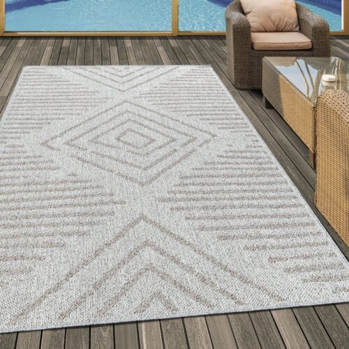 Margaret Indendørs/Udendørs Gulvtæppe i Beige med Abstrakt Lyserødt Mønster fra Rugs by Uniquebeds Home & Living | Flere Størrelser