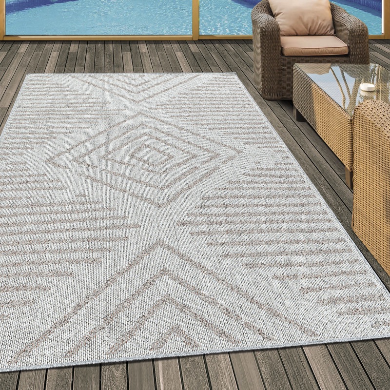 Margaret Indendørs/Udendørs Gulvtæppe i Beige med Abstrakt Lyserødt Mønster fra Rugs by Uniquebeds Home & Living | Flere Størrelser
