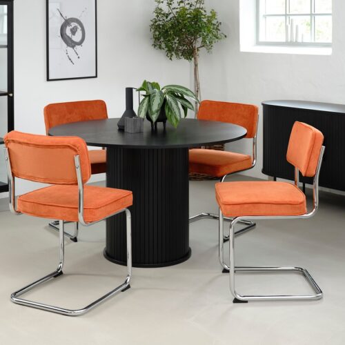 Fulda Spisebordsstol i Orange Fløjl med Krom Stel fra Unique Furniture | B50xH84xD53cm