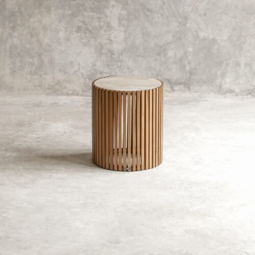 Køln Hjørnebord I Teak Med Marmorplade Fra Hundevad & Co | Ø40Xh45Cm - 3318