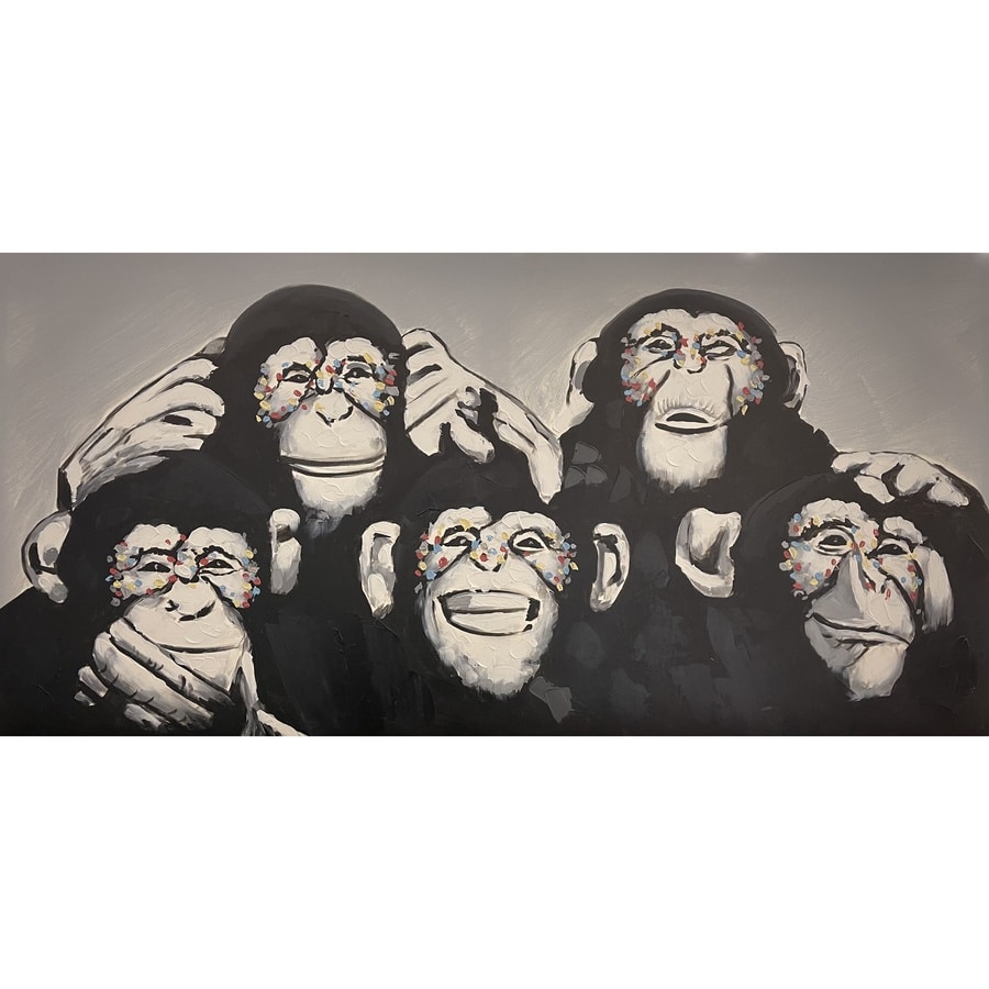 Oliemaleri Med Grinende Aber Fra Hundevad & Co | 60X120 Cm - 5817