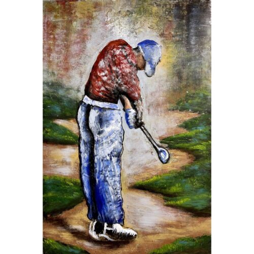 Metalmaleri Med Rødt Golfspiller Motiv Fra Hundevad & Co | 80X135Cm - 5851