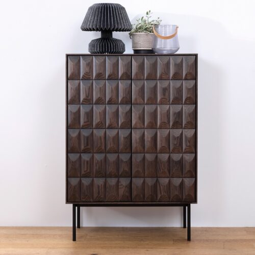 Bonn Barskab i Mørk Espresso Egetræ med Sorte Metalben fra Unique Furniture | B90xH130xD44,8cm