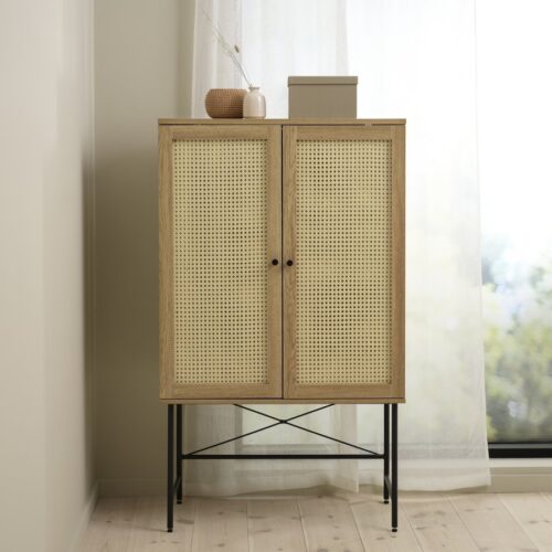 Moers Skab Egetræsmelamin Natur Polyrattan B80Xh135Xd40Cm