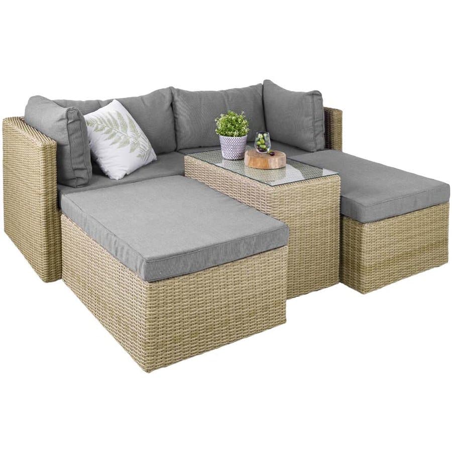 Venedig Loungesæt Brun Polyrattan Beige Stofhynder